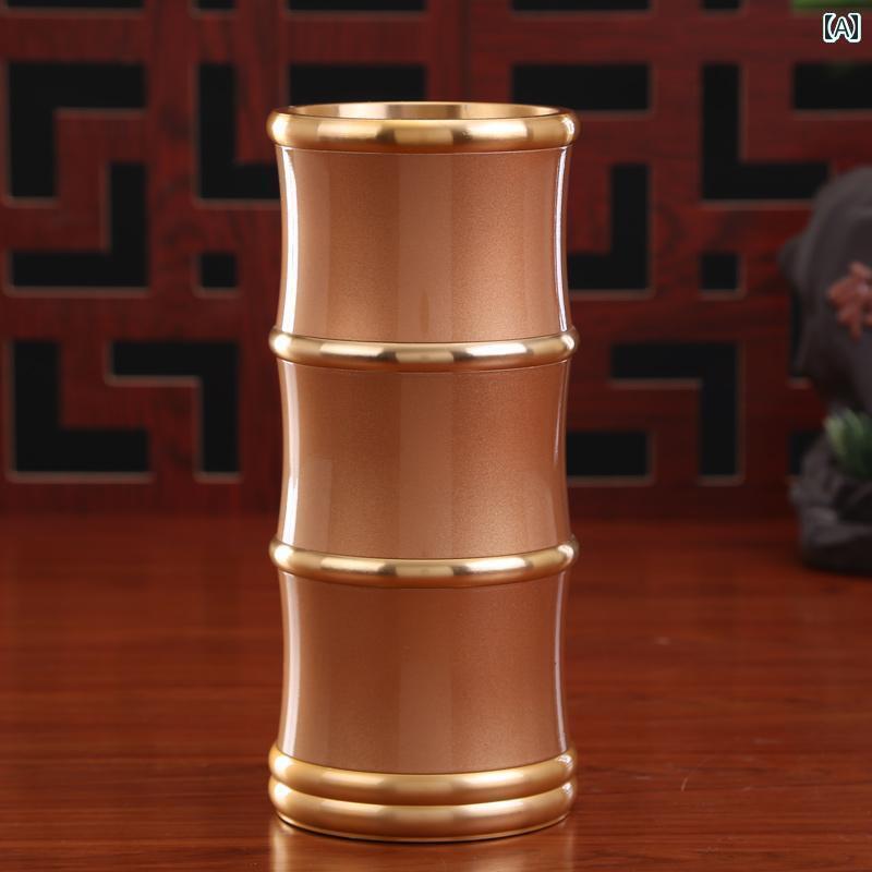 仏具 線香差し 銅合金 円筒形 高い20cm 安定 家庭 寺院 仏壇 チャイナ風 レトロ シンプル エレガント 竹型 ゴールド｜おうち健康生活