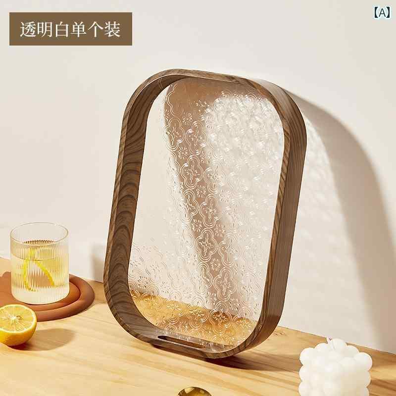お盆トレー おしゃれ 配膳トレイ 家庭 カフェ テーブル キッチン ティーカップ グラス コップ 深型 取っ手 シンプル チック 緑 茶 透明 花模様