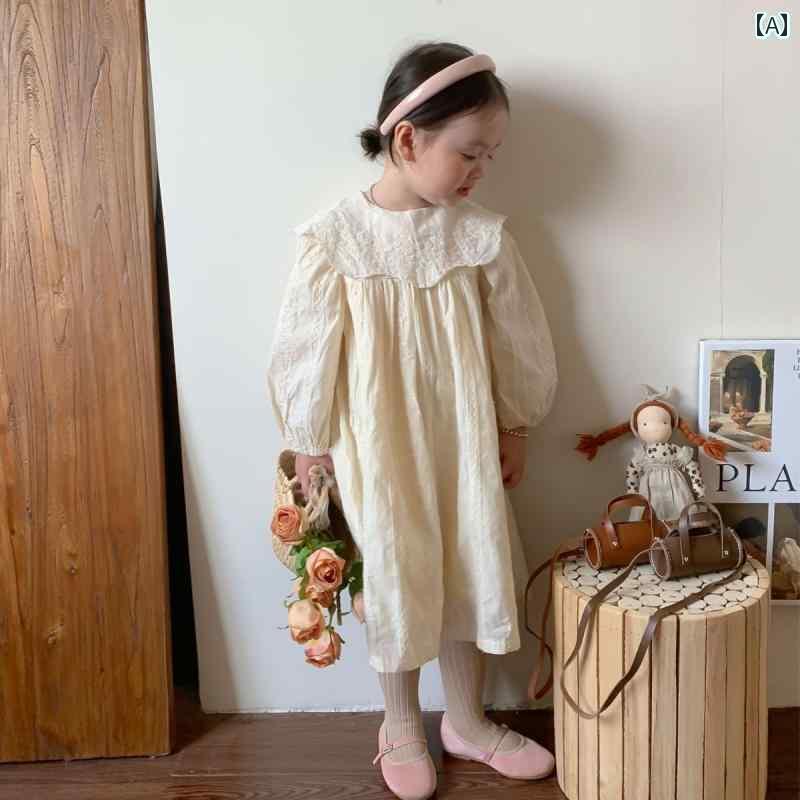子供服 ワンピース 女の子 長袖 レース 春秋 プリンセス カジュアル シンプル 普段使い かわいい 韓国 Aライン アイボリー カーキ カーディガン