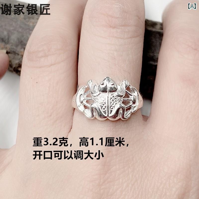 指輪 太め レディース カエル 爬虫類 999銀 シルバー メンズ カップル リング レトロ アクセサリー シンプル カジュアル トード