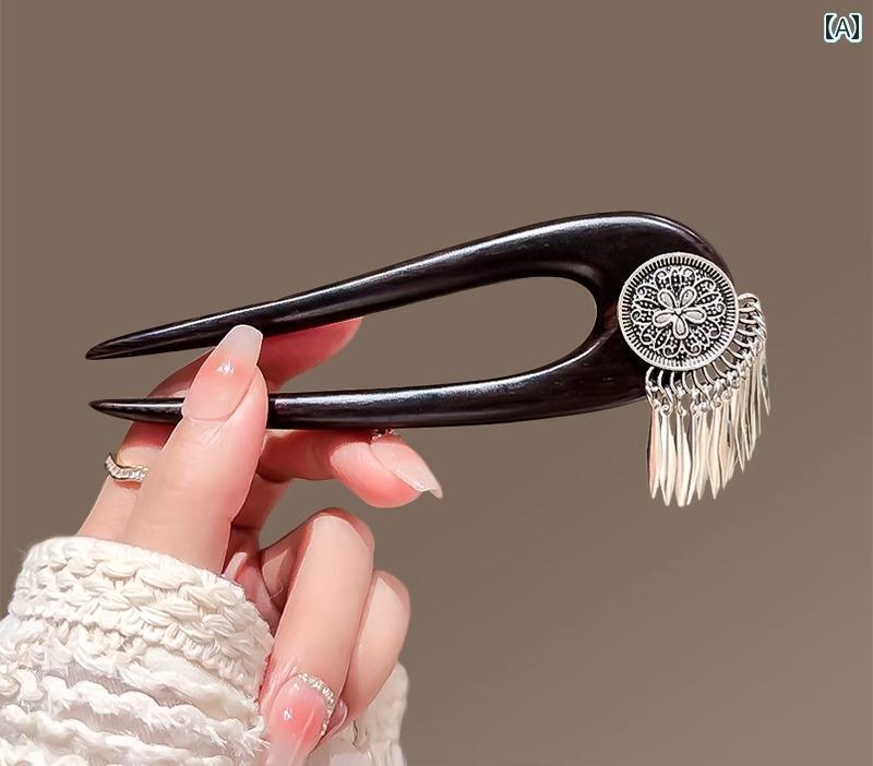 かんざし 洋服 おしゃれ 髪飾り ヘア アクセサリー 華やか ファッション 小物 花 王冠 フェニックス フリンジ 揺れる シルバー U字型 エスニック 着物 浴衣
