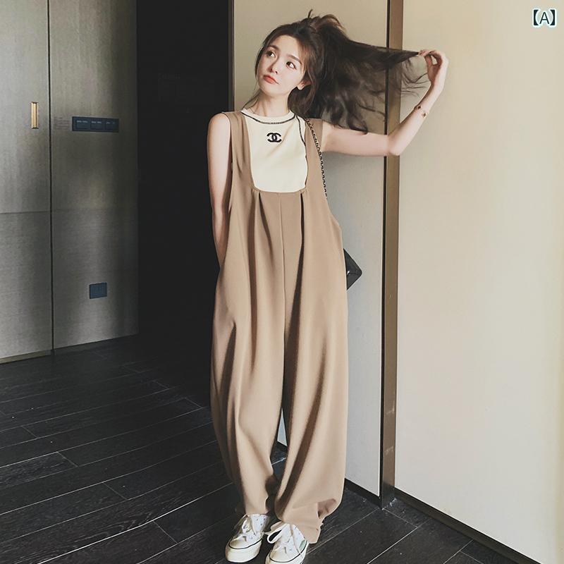 サロペット オールインワン 春夏 レディース ハイウエスト ワイドレッグパンツ スクエアネック ロング丈 緑 シンプル おしゃれ 無地｜おうち健康生活