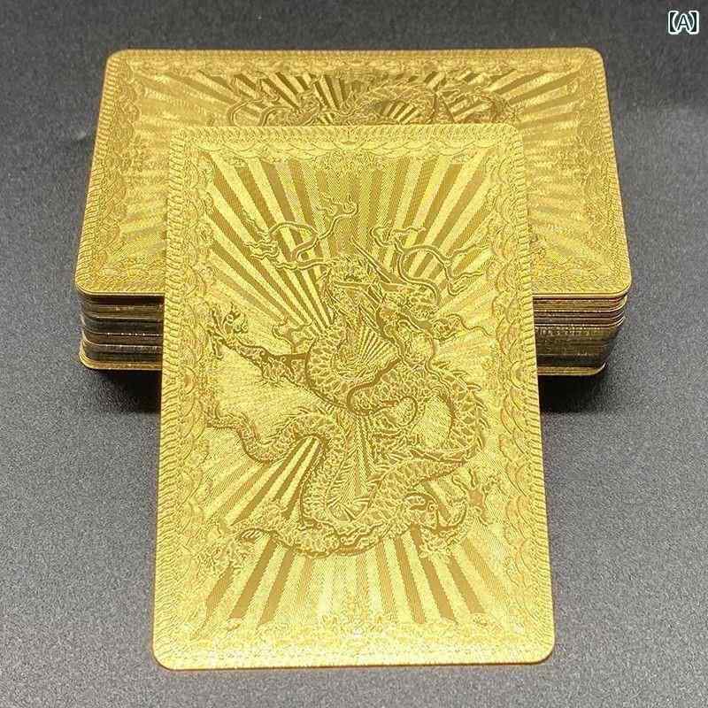 トランプ チック カード PVC 防水 折れにくい 金箔 つや消し 洗える チャイナ風 おしゃれ ドラゴン ブタ 十二支 ゴールド ポーカー テーブルゲーム パーティー マジック