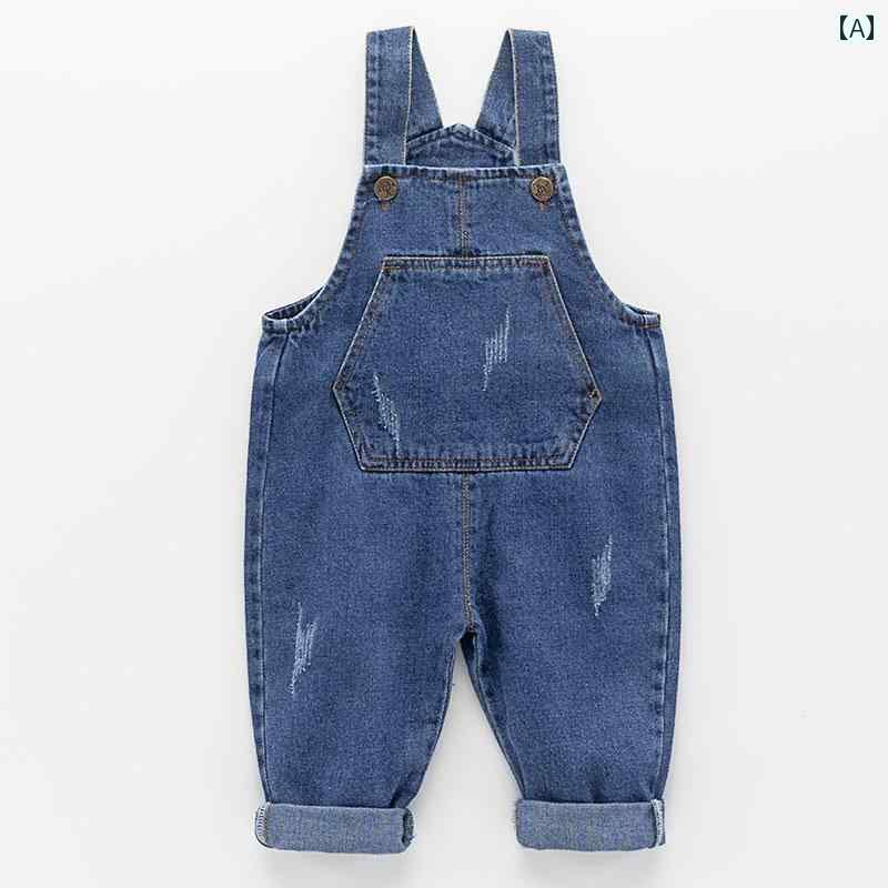 子供 サロペット オーバーオール 春秋 韓国 キッズ メンズ レディース兼 デニム 長ズボン パンツ ゆったり シンプル カジュアル ポケット かわいい 青