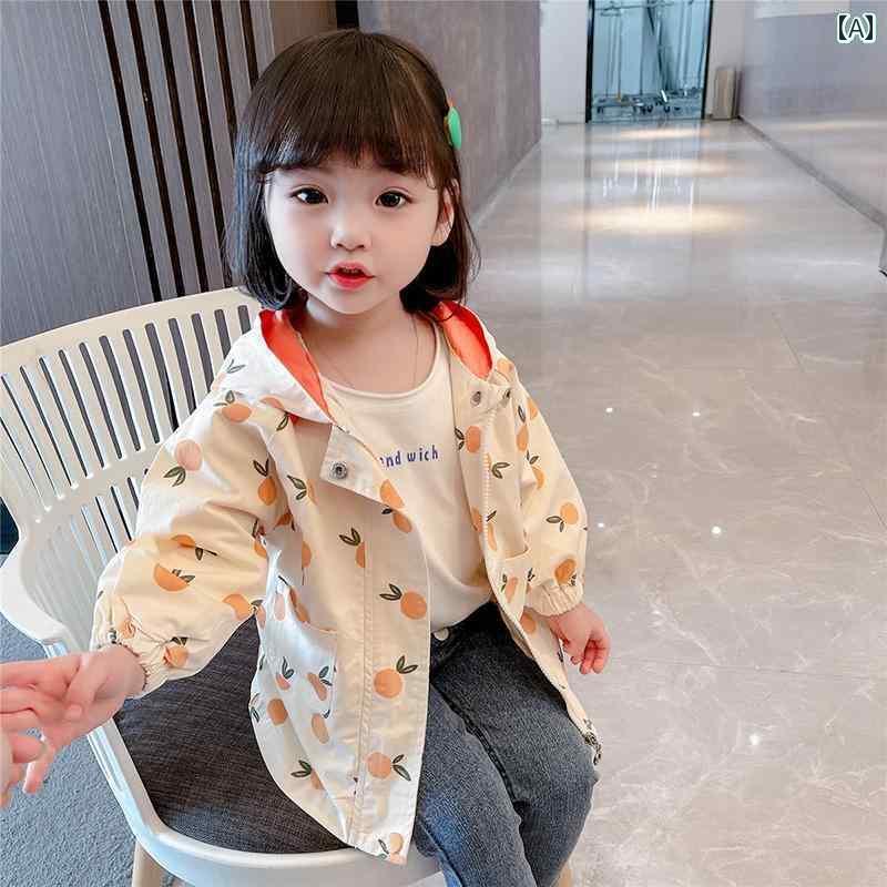 ウインドブレーカー キッズ 女の子 春秋 コットン ベビー トップス フード プリント 韓国 ジップアップ 袖絞り かわいい ボタン アイボリー