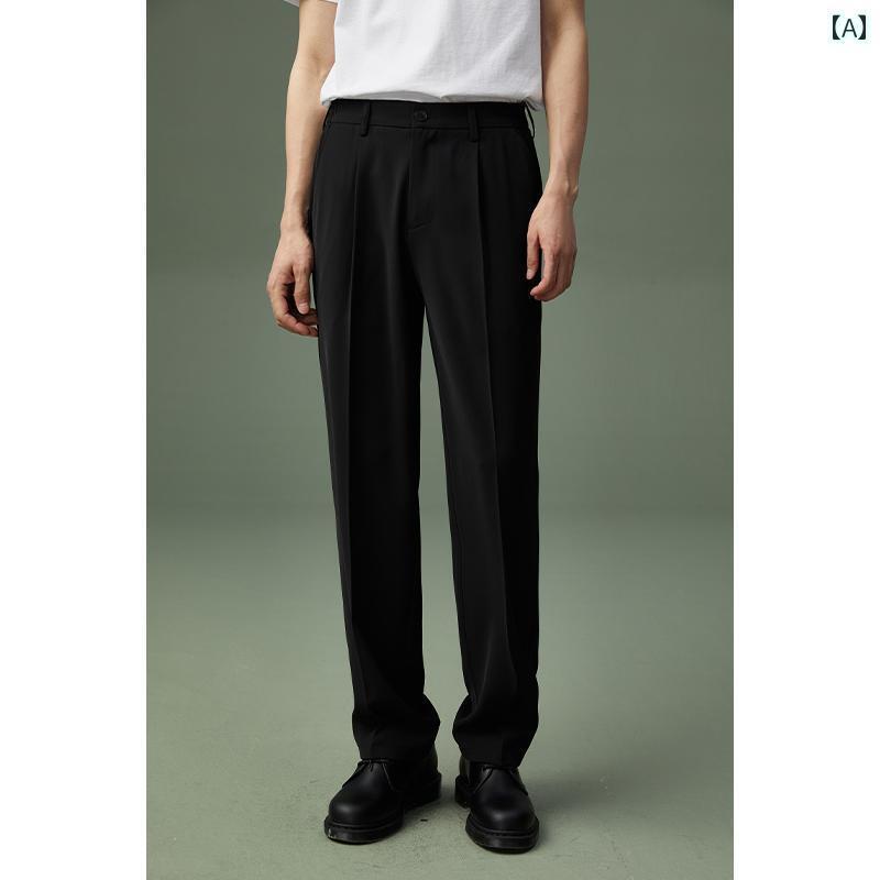 スラックス メンズ パンツ 夏 ロング ズボン ストレート ワンタック 薄手 テーパード 涼しい 通気性 オフィス 通勤 カジュアル スタイリッシュ 黒 グレー カーキ|おうち健康生活