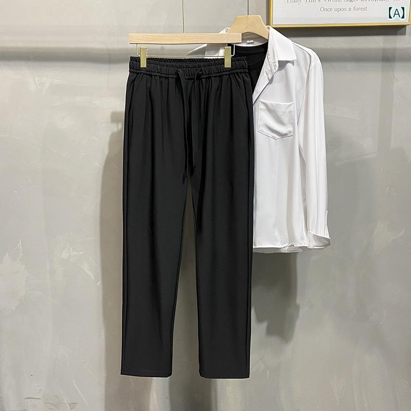 ウエスト ゴム パンツ メンズ スウェット ロング 九分丈 ストレッチ性 裏地 ストレート カジュアル ラフ 大きめサイズ 黒 カーキ グレー