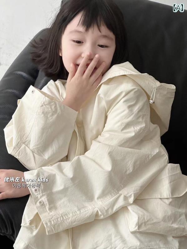 上衣 キッズ お嬢さん ちびっ子 春 韓国 春月 厚地の外套 アウター 上衣 遊撃手丈 ボンネット ジップアップ 余暇 アウトドア 心地よい ベージュ