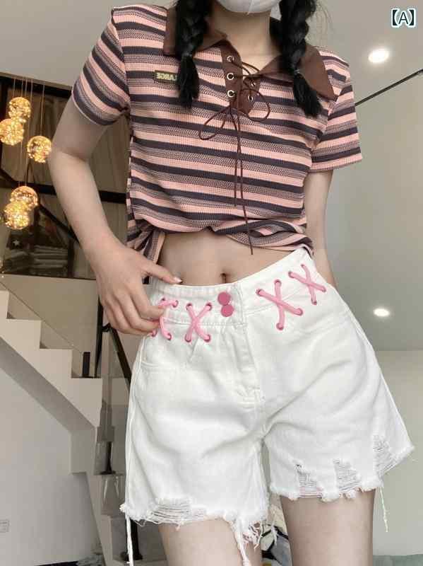 ショートパンツ レディース 春夏 大人 短パン カジュアル ビーチ おしゃれ デニム ハイウエスト ゆったり 白