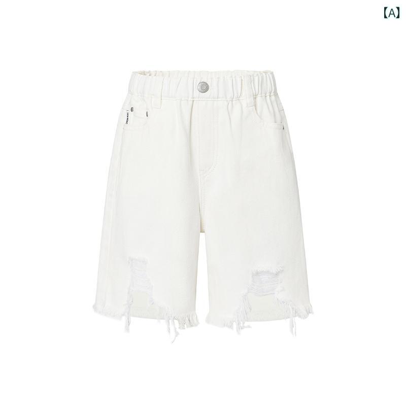 デニム ハーフパンツ 男の子 キッズ 女の子 ダメージ 夏 ウエストゴム 履きやい ゆったり ポケット綿 白 カジュアル おしゃれ 無地
