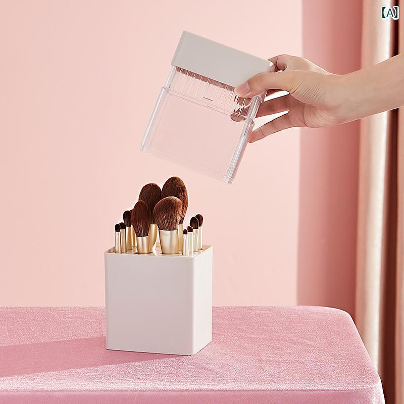 メイクブラシ ケース 蓋 化粧品 収納ボックス ペン立て スタンド 防塵 アクリル 使いやい 便利 グッズ 持ち運び ピンク 白 青 シンプル 無地