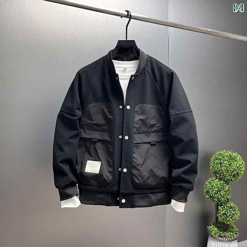 メンズ ノーカラージャケット 普段使い 外出 大きめサイズ ゆったり シングルブレスト ポケット 春秋 長袖 黒 緑 カジュアル おしゃれ