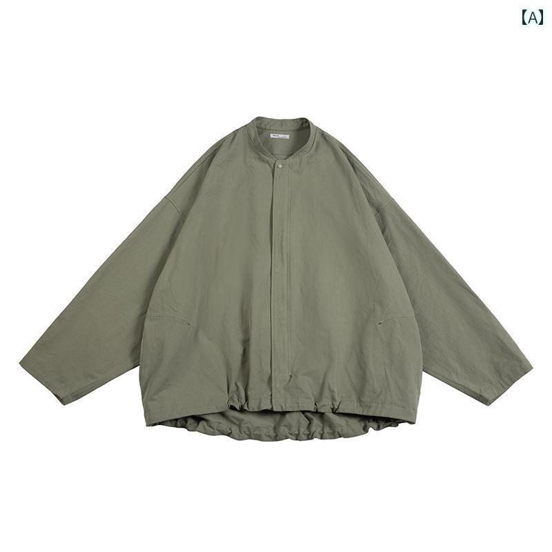 ジャケット メンズ 大人 スタンドカラー ヴィンテージ風風 ジップアップ ゆったり 薄手 綿 秋 長袖 ストレッチ性 グレー 黒 カジュアル 無地｜おうち健康生活