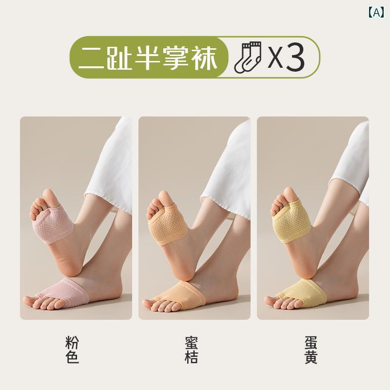 ハーフ 靴下 2本指 オープントゥ ソックス レディース 夏 浅口 つま先 薄手 メッシュ 通気性 防臭 ズレにくい スニーカー フラットシューズ シンプル カジュアル ピンク 黒 白