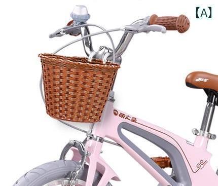 自転車 か 籠 子供 バスケット 前 フロント フレーム 着脱 取り外し キッズ 小型 編み フック ハニー コーヒー レース レザー くま ベア