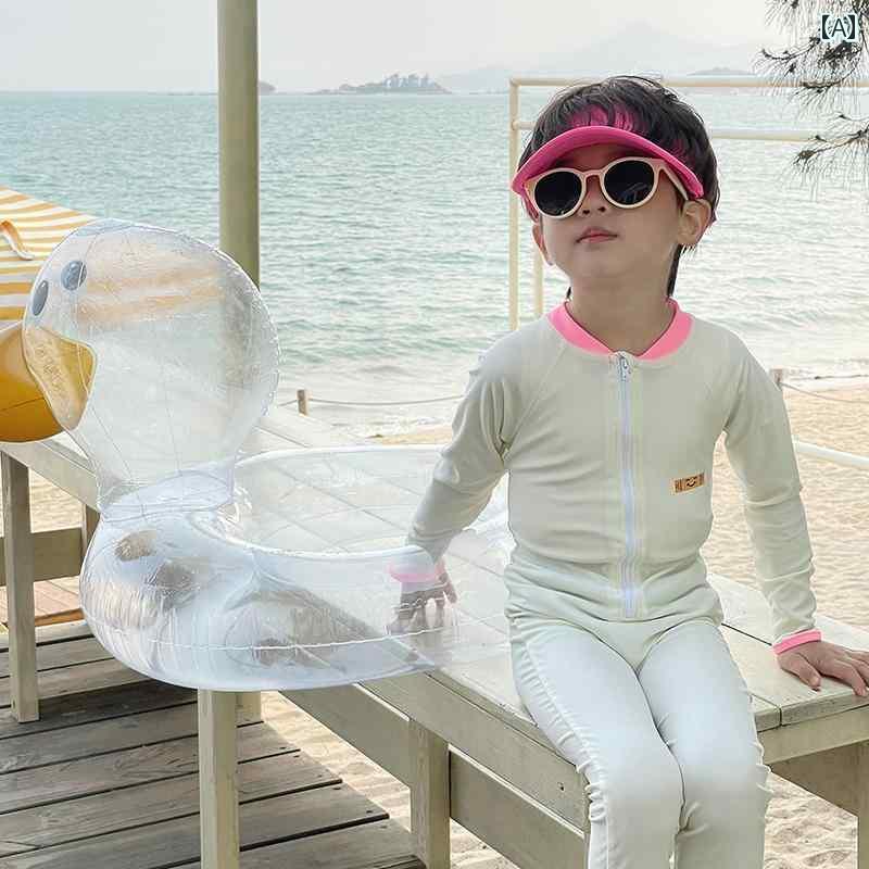 水着 キッズ 男の子 ベビー 子供 ワンピース 韓国 長袖 長ズボン 日焼け防止 サーフィン ラッシュガード ストレッチ性 柔らかい カジュアル 紺 ベージュ