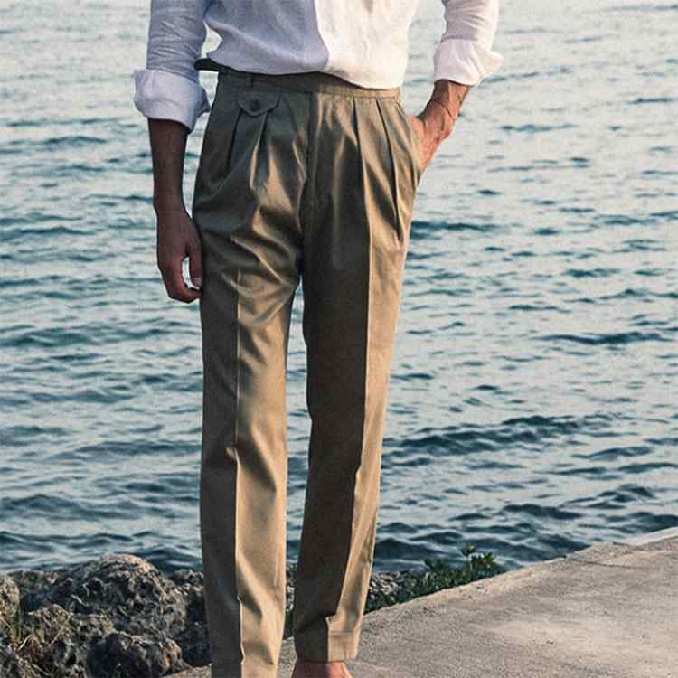 メンズ パンツ オフィス ビジネス カジュアル ダンディ 秋冬 レトロ ハイウエスト ジェント ワークウェア 九分丈
