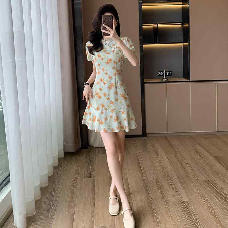 ワンピース チャイナドレス風 夏 中国風 ハイウエスト 着痩せ マーメイドスカート ワンピース チャイナドレス風 夏 チャイニーズ ハイウエスト 着痩せ マーメイドスカート 8,078円