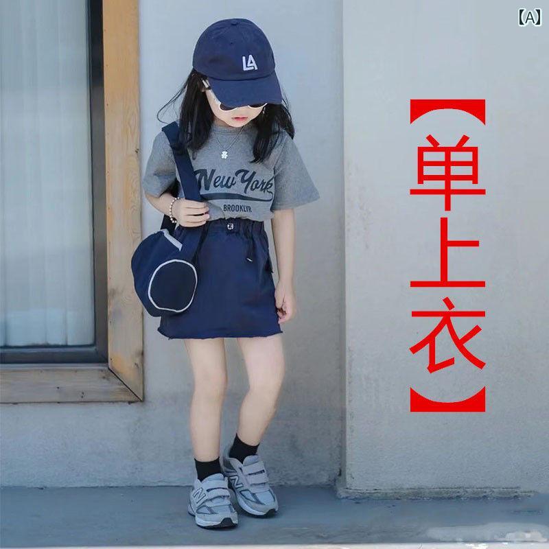 子供服 女の子 セットアップ おしゃれ カジュアル 夏 フォレスト 韓国 ベビー 半袖 レター Tシャツ ショート スカート 2点 セット