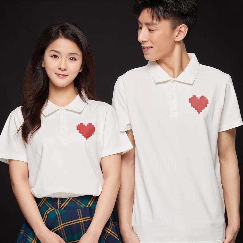 ポロシャツ Tシャツ カップル ペア 入籍記念写真 結婚写真 結婚記念 夫婦 半袖 ゆったり オーバーサイズ コットン 綿 伸縮性 ポロ襟 厚手 春夏 セットアップ 上下セット 普段使い カジュアル
