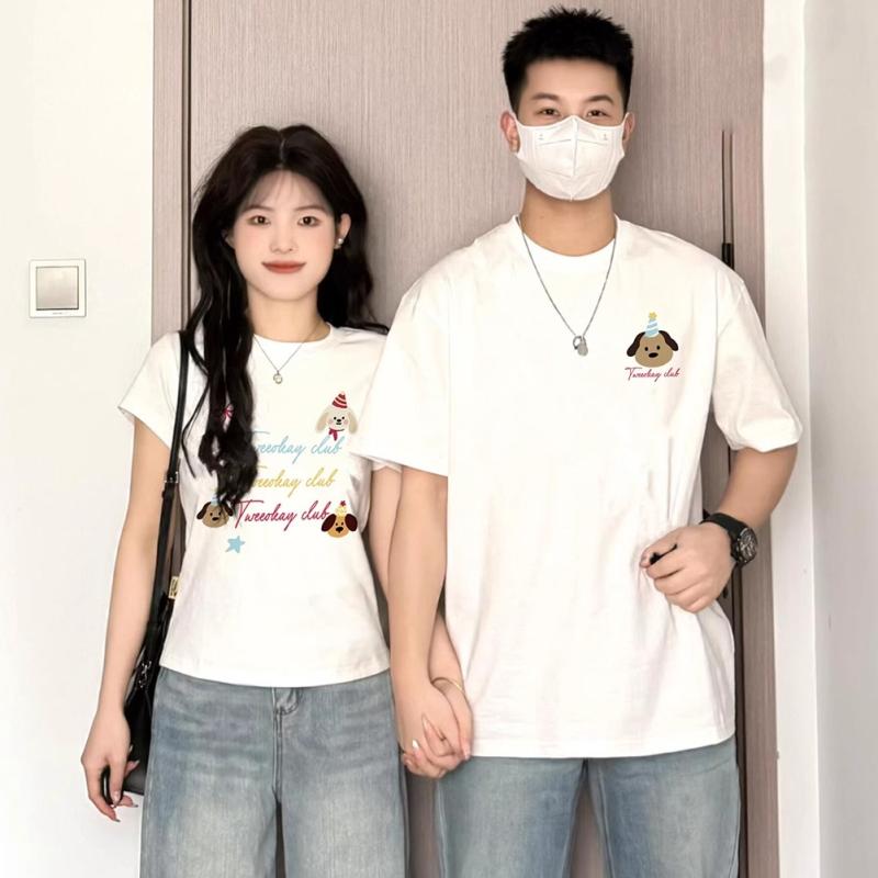 Tシャツ 男女兼用 お揃い 半袖 丸首 丈が短め 細身 綿 プリント キャラクター柄 個性派 おしゃれ 他と被らない 通勤 韓国風 春夏