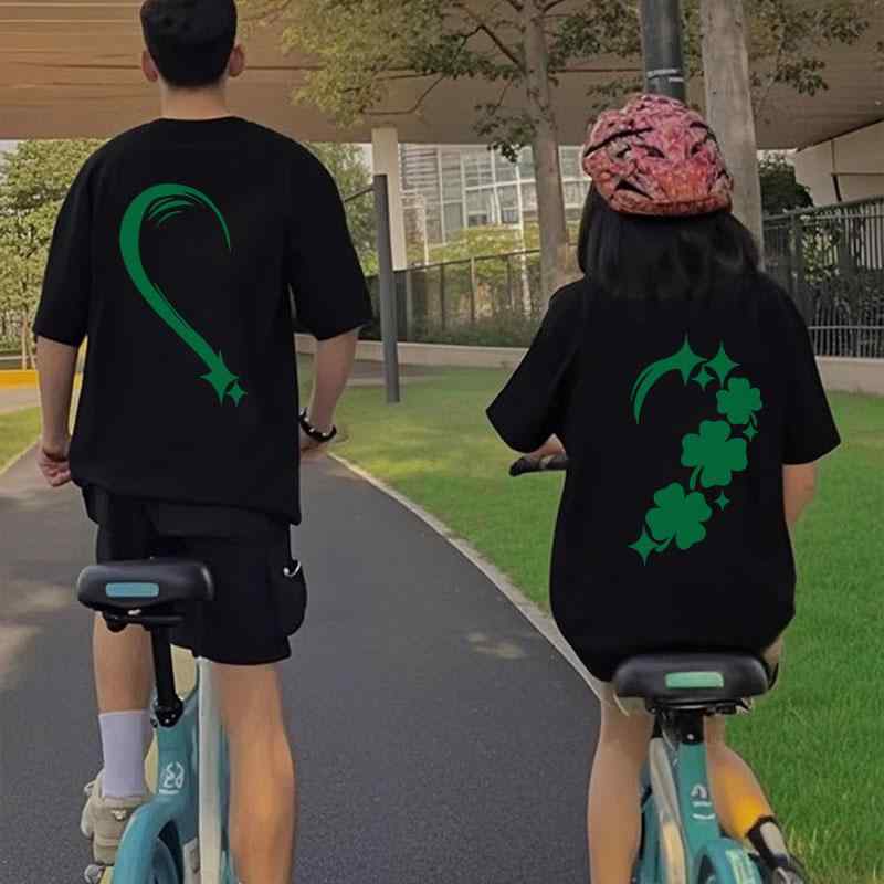Tシャツ カップル ペア 高級感 ユニーク デザイン 半袖 綿 コットン ゆったり クルーネック プリント 韓国風 通勤 春夏 カジュアル 5,684円