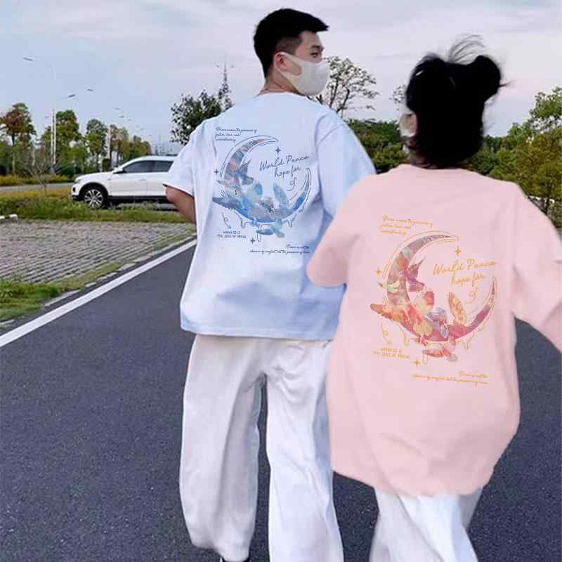 半袖Tシャツ メンズ レディース カップル ペア 夏 カジュアル 普段使い ゆったり オーバーサイズ 明るく元気な色 コットン プリント 高級感 セットアップ