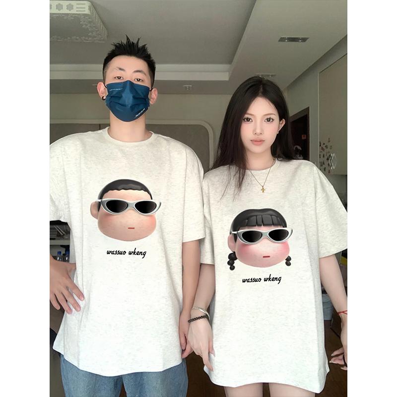 Tシャツ メンズ レディース カップル ペア 春夏 半袖 ゆったり オーバーサイズ 高級感 トレンド 個性的 綿 コットン 普段使い カジュアル クルーネック 上下セット