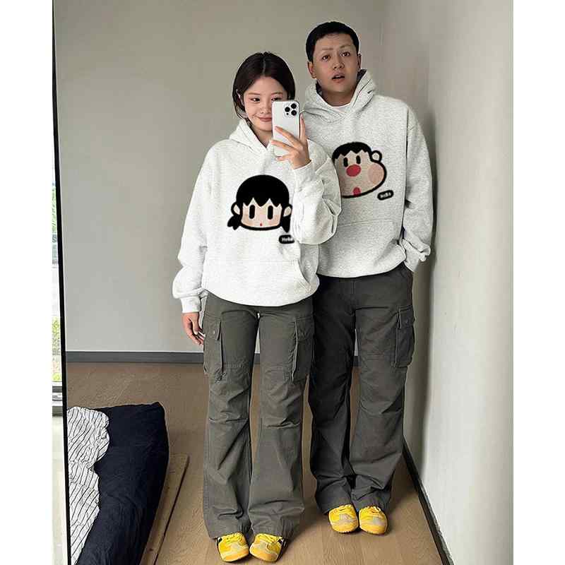パーカー カップル ペア 男女兼用 春秋 高級感 個性派 ゆったり 大きめサイズ ビッグシルエット フード付き プリント 綿混 ポリエステル混 普段使い カジュアル アウター｜おうち健康生活