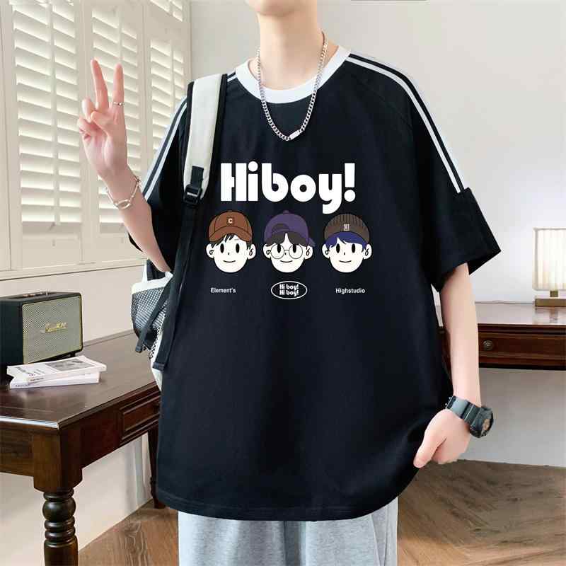 Tシャツ メンズ 男の子 中学生 高校生 若者 半袖 綿 ゆったり ビッグシルエット プリント クルーネック キャラクタープリント 夏 通気性 普段使い カジュアル