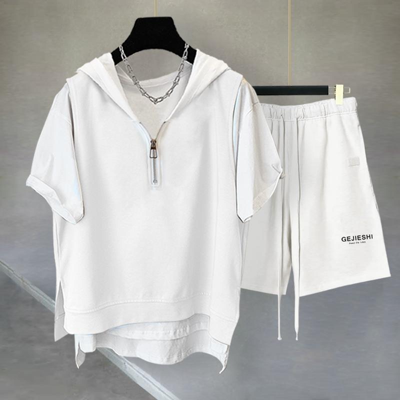 セットアップ ユニセックス メンズ レディース ジップアップ 半袖 Tシャツ ハーフパンツ ショートパンツ ゆったり カジュアル スポーツ 普段着 夏 韓国ファッション