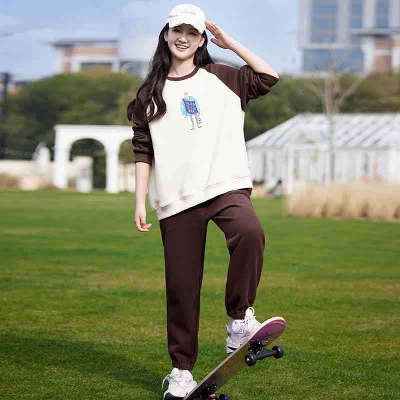 スウェット 女の子 ガールズ ジュニア 上下セット セットアップ 2点セット 春夏 スポーツ トレーナー クルーネック 長袖 カジュアルパンツ ロングパンツ 綿混 普段着 部屋着 リラックス ゆったり 運動着