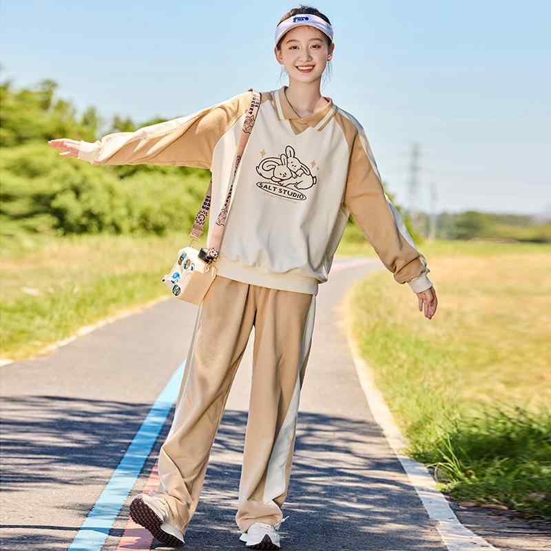 上下揃い 女の子 ジュニア 中学生 二着組み おしゃれ 初秋 長袖 襟付き 綿 ポリエステル 通学 普段使い カジュアル 紺色 カーキ｜おうち健康生活