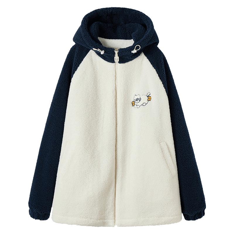 厚地の外套 レディース 御嬢さん お坊っちゃん フェイクボア ボンネット付き添い人 中綿 秋冬 朦朦たる 防寒着 ゆったり ジップアップ 隠し付き添い人 今めかしい 愛くるしげ 通学 アウター