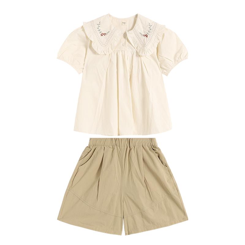 上下セット 女の子 中学生向け 夏物 かわいい 普段使い 気軽な 薄手 無地 半袖 短パン 2点セット くすみカラー｜おうち健康生活