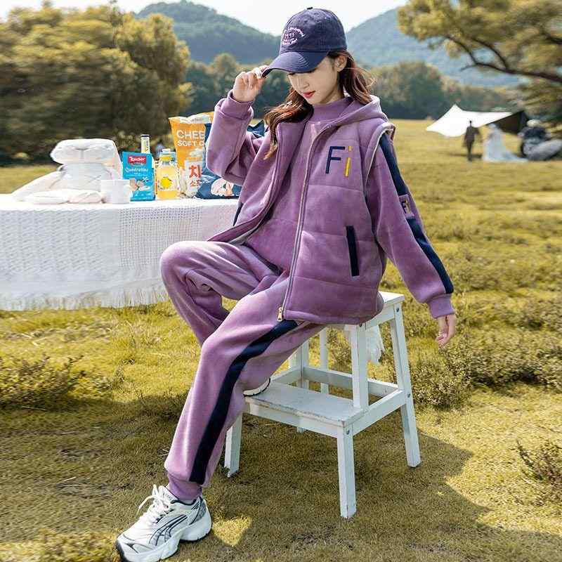 汗水 お嬢さん ちびっ子 秋冬 裏起毛 朦々たる 生あたたかい 保温性 運動競技御召しもの 運動すること着 普段着 お座敷着 普段使い走り 一般受けの 3点書き割り セットアップ 上下書き割り ポリエステル ロゴタイプ刷り上げる