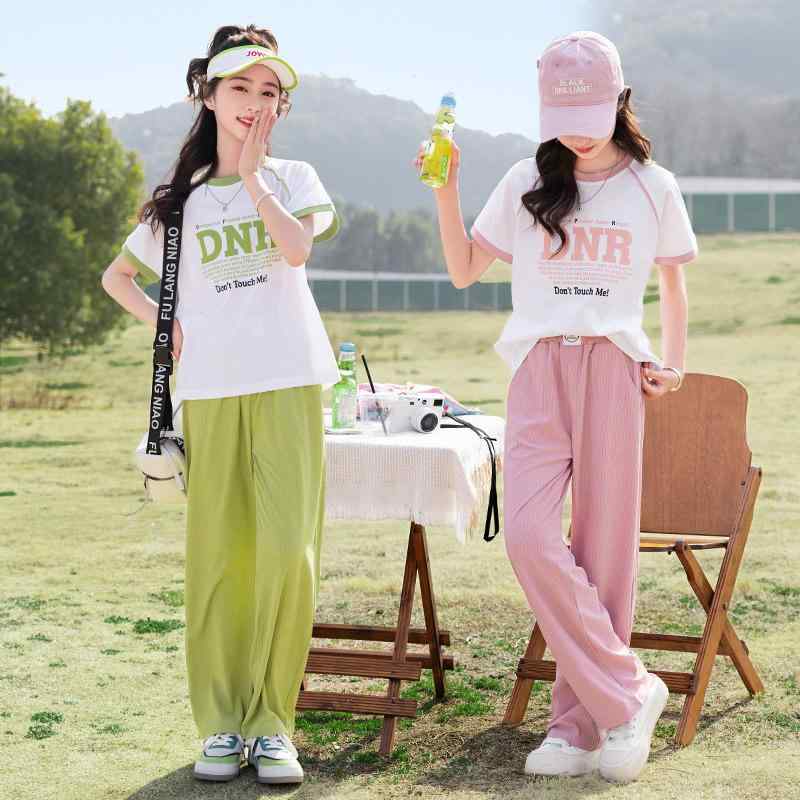 女の子 子供服 春夏 韓国風 おしゃれ 普段着 部屋着 運動着 上下セット 薄手 ポリエステル