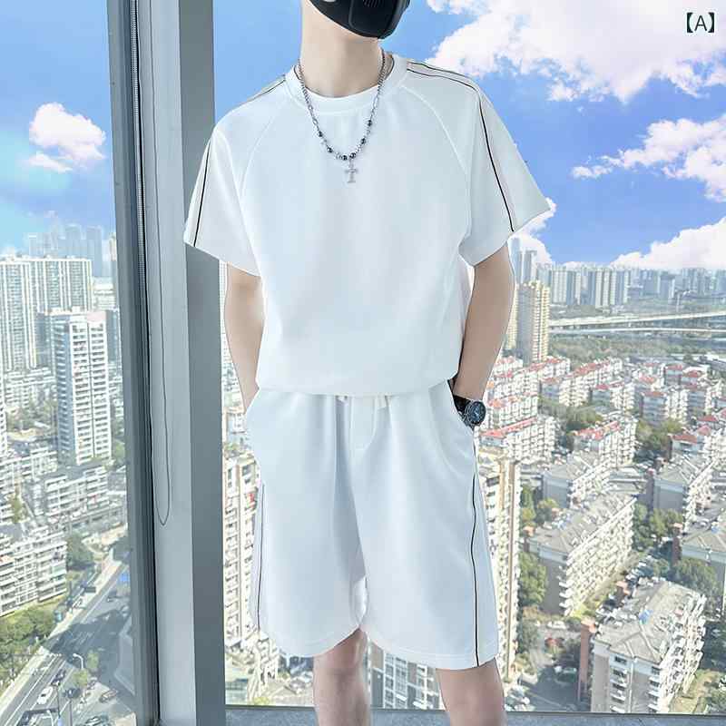 セットアップ メンズ カジュアル おしゃれ スポーツ ホワイト ラウンドネック 半袖 Tシャツ ショート 夏 薄手 涼しい 涼しい Tシャツ｜おうち健康生活