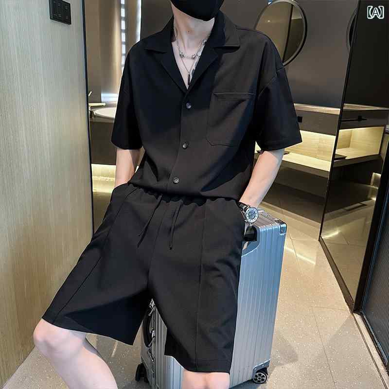 セットアップ メンズ 心地よい 今めかしい 流行り 半袖短 食麺麭 夏 服 プルオーバー