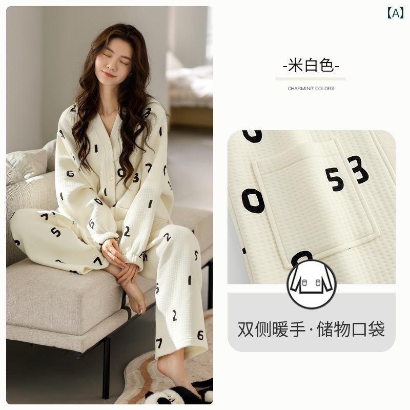 ルームウェア レディース リラックス パジャマ プレゼント 春秋 厚手 コットン 長袖 ホーム 服 秋冬 エア コットン キルティング インター レイヤー