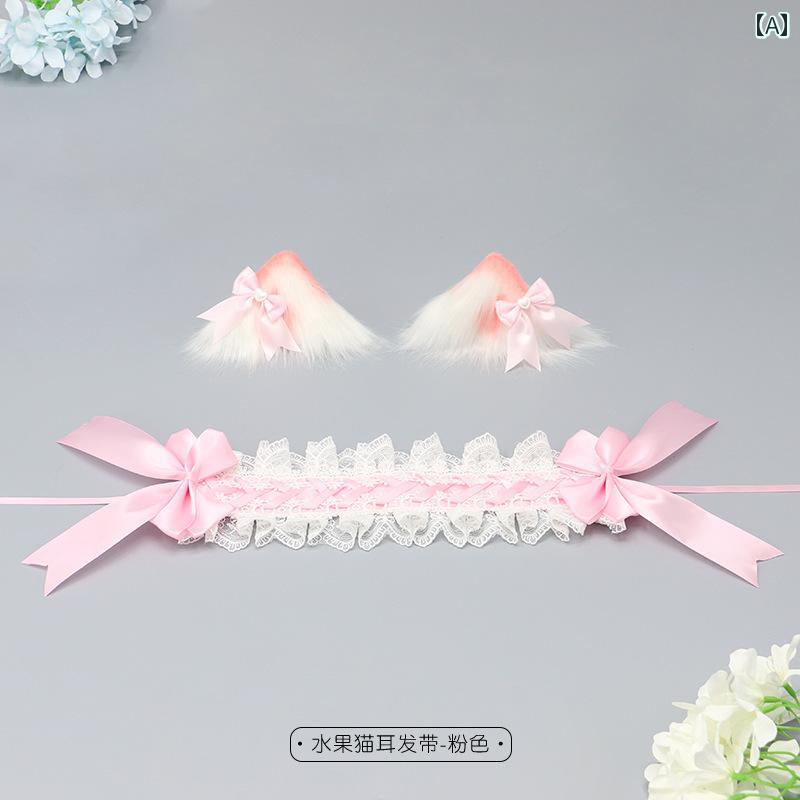 ロリータ ヘッドドレス ヘアバンド レディース コスプレ かわいい 猫耳 頭飾り アクセサリー ピンク ブラック イエロー