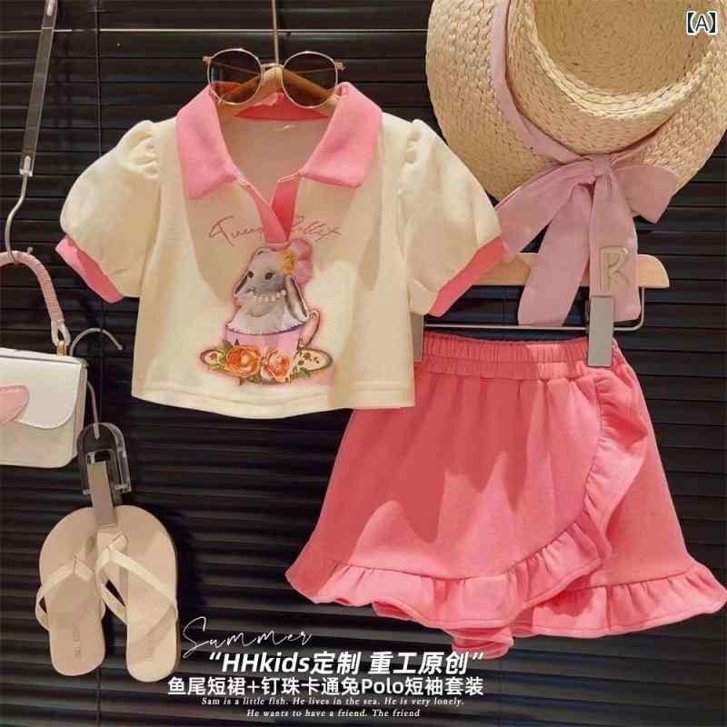 子供服 女の子 セットアップ おしゃれ カジュアル 夏 綿 赤ちゃん 半袖 Tシャツ 不規則 ショートパンツ 2点 セット