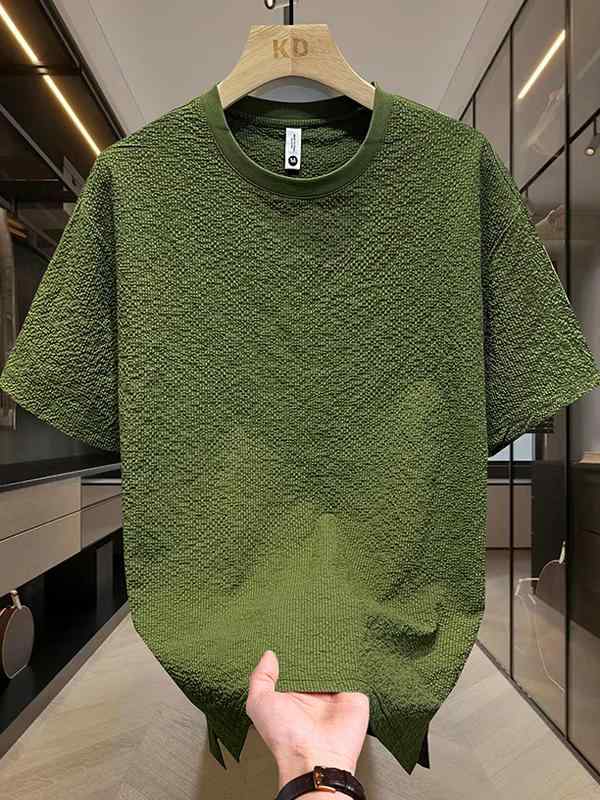 Tシャツ メンズ 半袖 クルーネック 無地 ポリエステル サッカー生地 高級感 風合い 薄手 通気性 イージーケア レギュラーフィット カジュアル 夏
