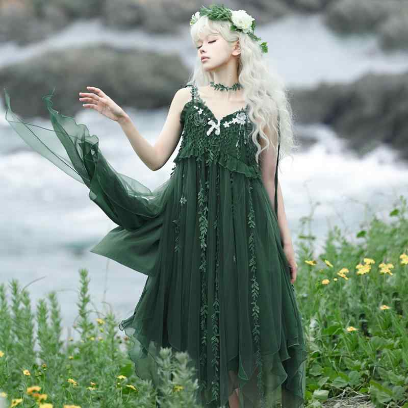 コスプレ 御召しもの ロリータ レディース 御召しもの 寄りあい 第八芸術映画化 森 妖精 窈窕たる 今めかしい スコート 夏 モス 肩吊りひも 御召しもの デイリー ロリータ御召しもの