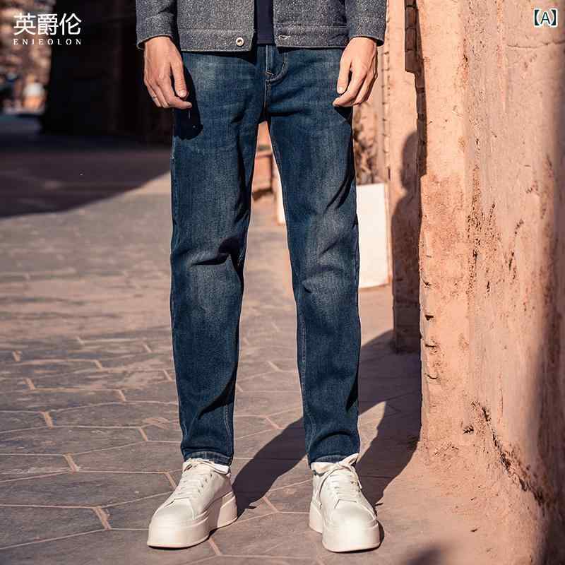 デニムパンツ メンズ ジーンズ レトロ ヴィンテージ風 ウォッシュ加工 ストレート レギュラーフィット テーパード テーパードシルエット アメカジ カジュアル 普段使い 春秋