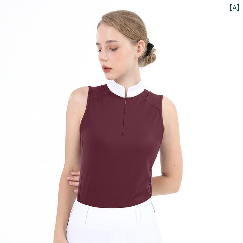 レディース 乗り馬服 プルオーバー 限りない ファスナー ノースリーブ スポーツシャツ 通気性 好いたらしい 好いたらしい 馬のり