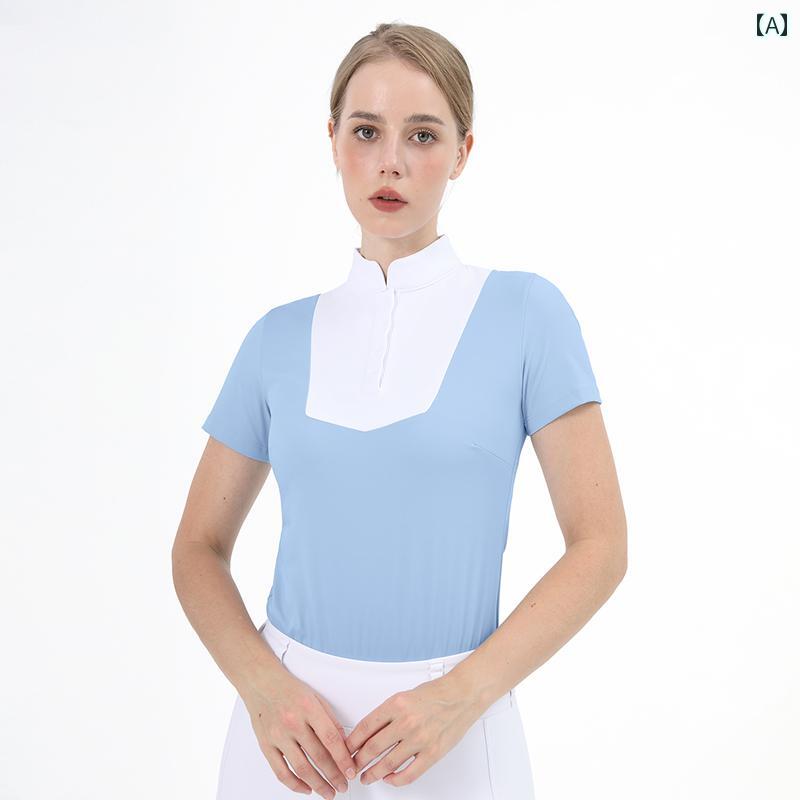 レディース 乗り馬服 馬術 プルオーバー スポーツシャツ 半袖 馬術 手足まとい 引きくらべる 成年者 馬のり