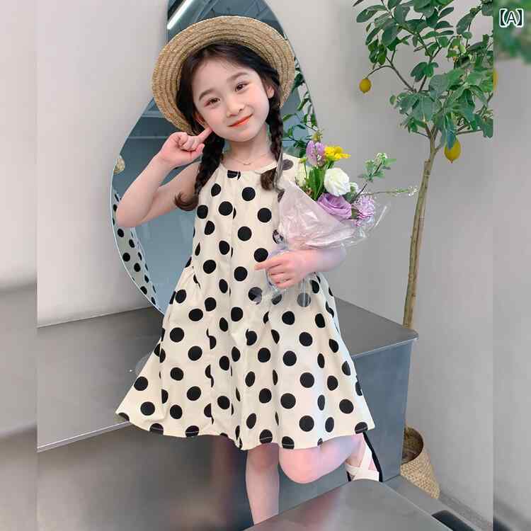 ワンピース 女の子 キッズ 子供 かわいい 夏 ウエスト 締める ドット ベスト 韓国 ビーチ バケーション
