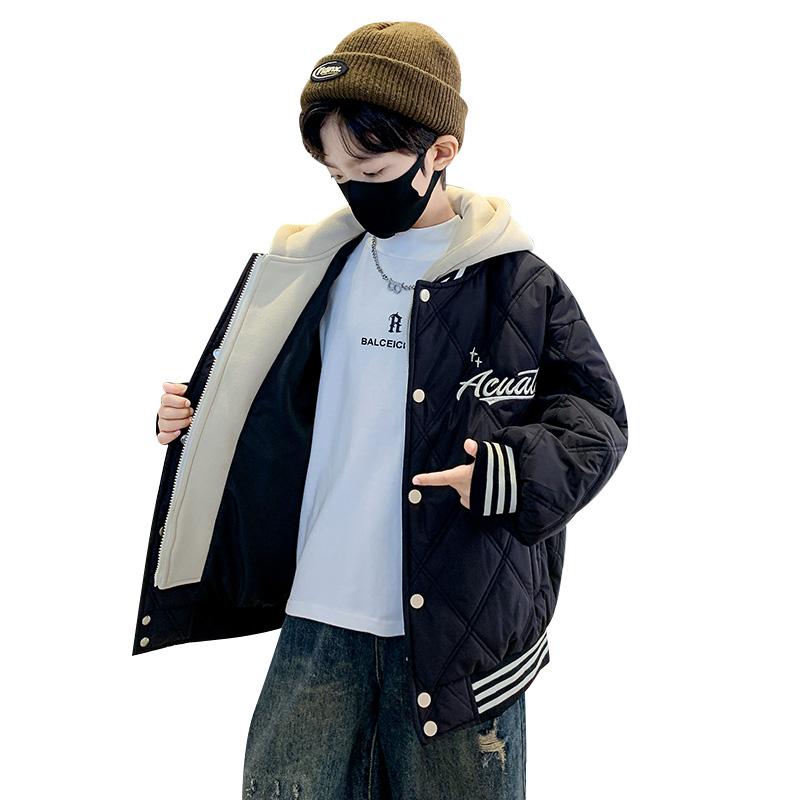 上着 男の子 子供 少年 子供服 中綿入り 裏ボア フード付き 厚手 秋冬 冬物 防寒 保温 普段着風 ファスナー式 長袖 通園 通学 普段使い アイボリー 黒