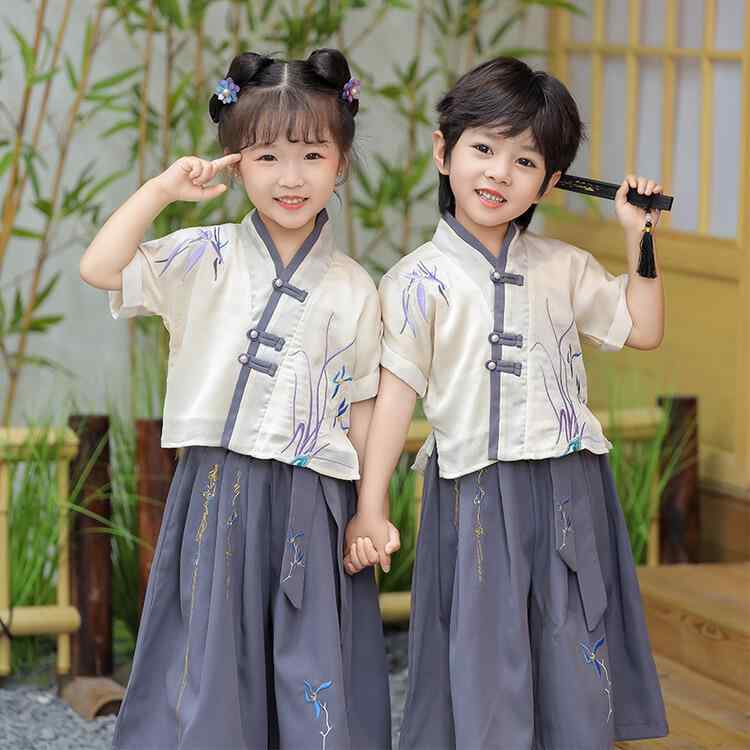 中国の伝統的な服装 子供 女の子 女児 中国の民族服 中国風 古風 民族衣装 伝統的 かわいい 春夏 薄手 幼稚園 発表会 舞台 催し 学芸会 記念写真 上下セット 上下セット